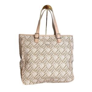 Linea V Tan Woven Polyurethane Shoulder Bag